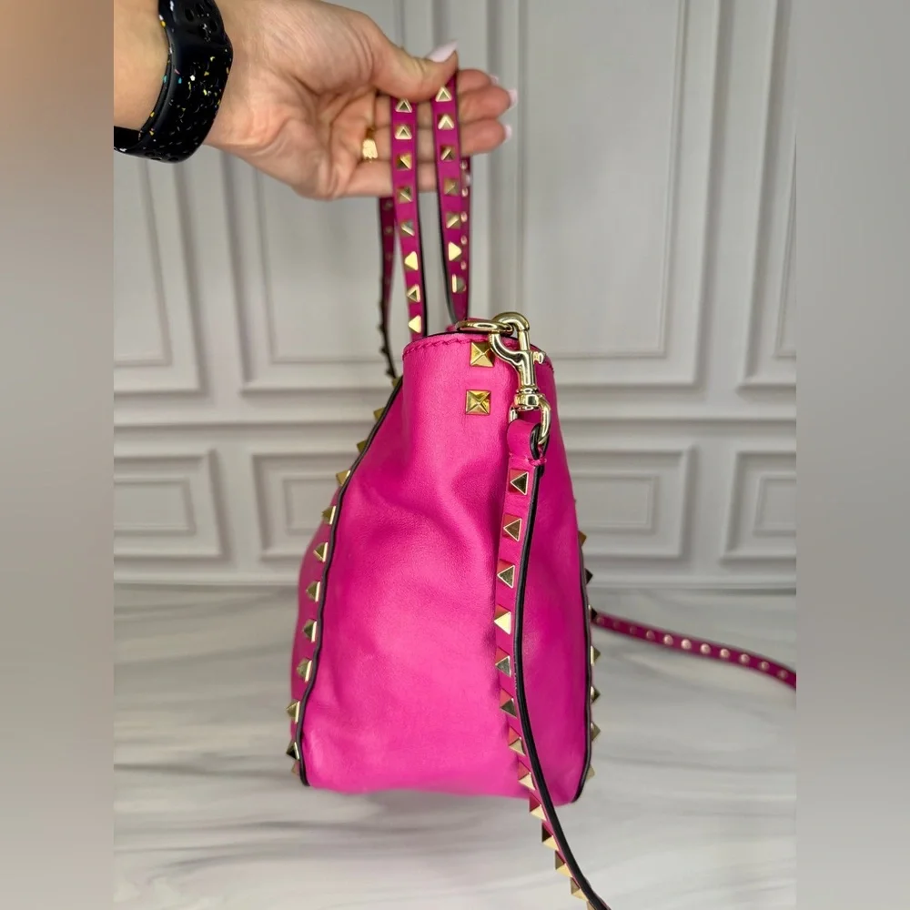 Valentino Garavani Pink Rockstud Leather Tote with Gold Hardware